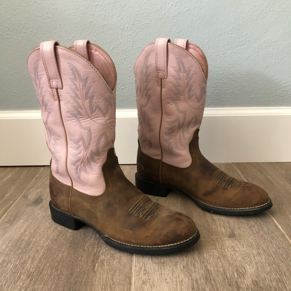 Ariat Pink and Brown Leather Western Cowboy Boots